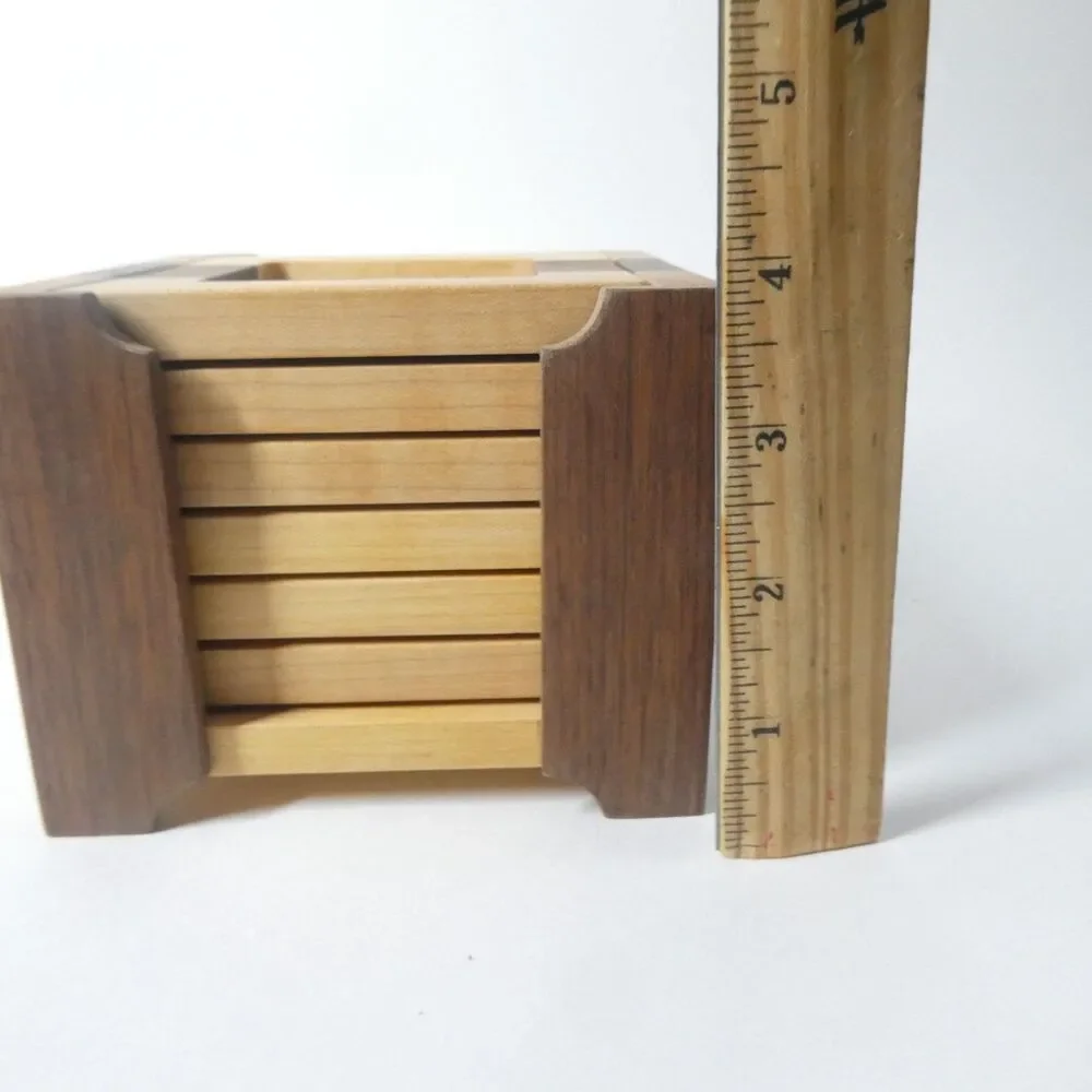 Handmade Wooden Coasters Set 6 w/Holder Handcrafted Signed Artisan Woodworking - Picture 6 of 10